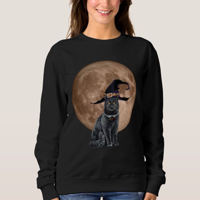 Sudadera Black Cat Witch Hat Moon Halloween Scary and Fun C (Anverso)