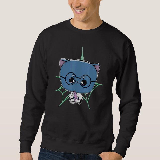 Sudadera Black Cat With Glasses For Horror Scientist Fans (Anverso)