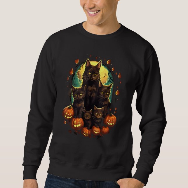 Sudadera Black Cats Moon Pumpkin  Halloween Horror 3 (Anverso)