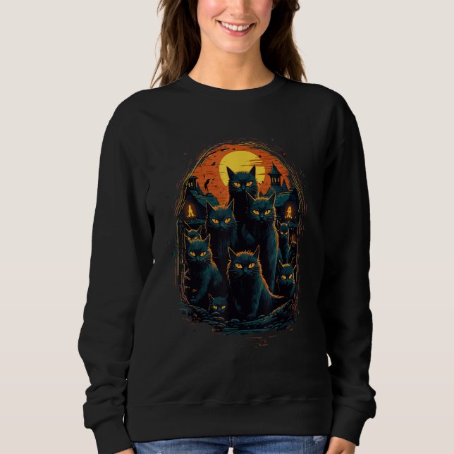Sudadera Black Cats Scary Moon  Halloween Horror (Anverso)