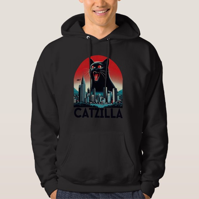 Sudadera Black Catzilla Arte Japonés Sunset Funny Gato Kitt (Anverso)