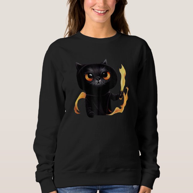 Sudadera Black Cute Cat Wizard With Power Of Fire For Anima (Anverso)
