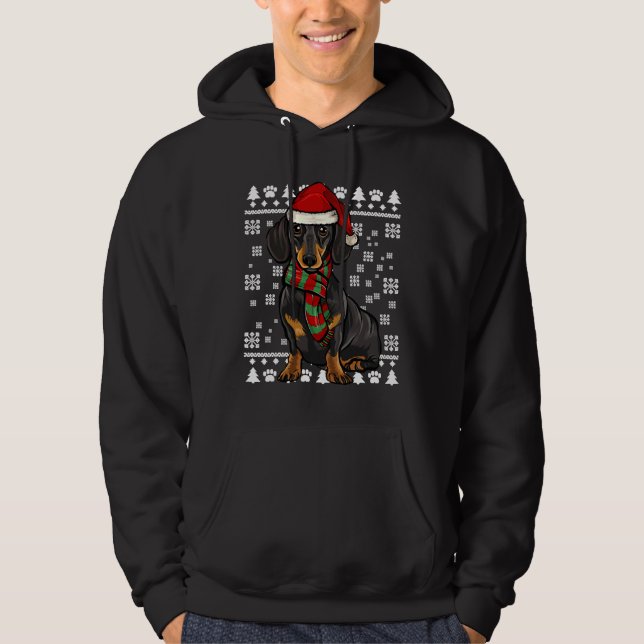 Sudadera Black Dachshund Dog Santa Hat Xmas (Anverso)