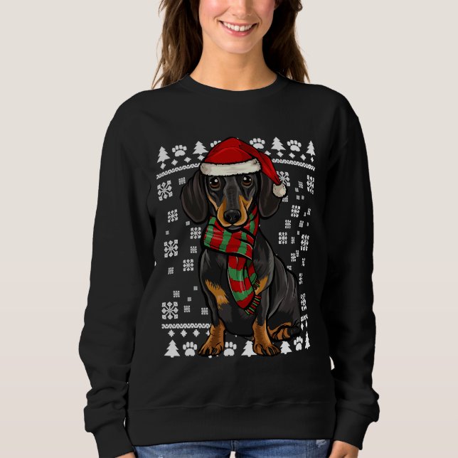 Sudadera Black Dachshund Dog Santa Hat Xmas (Anverso)