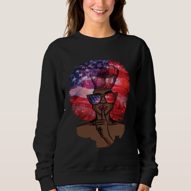 Sudadera Black Girl US Flag Melanin Afro Hair African Ameri (Anverso)