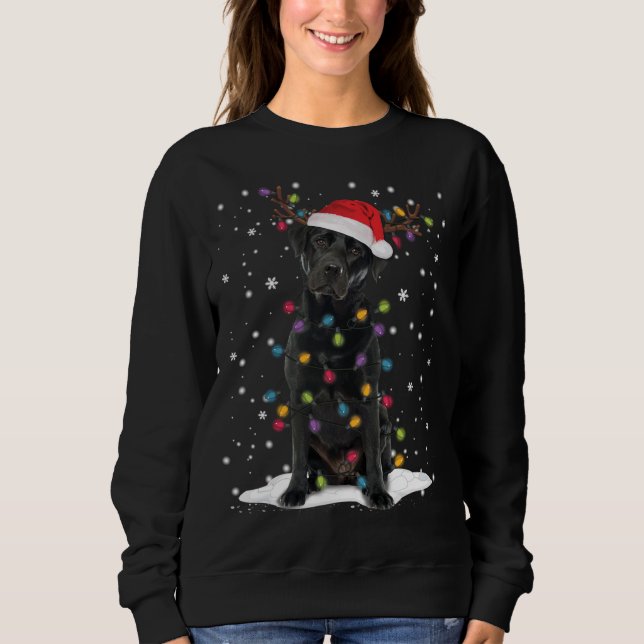 Sudadera Black Lab Labrador Árbol de Navidad Luz Pajama Per (Anverso)
