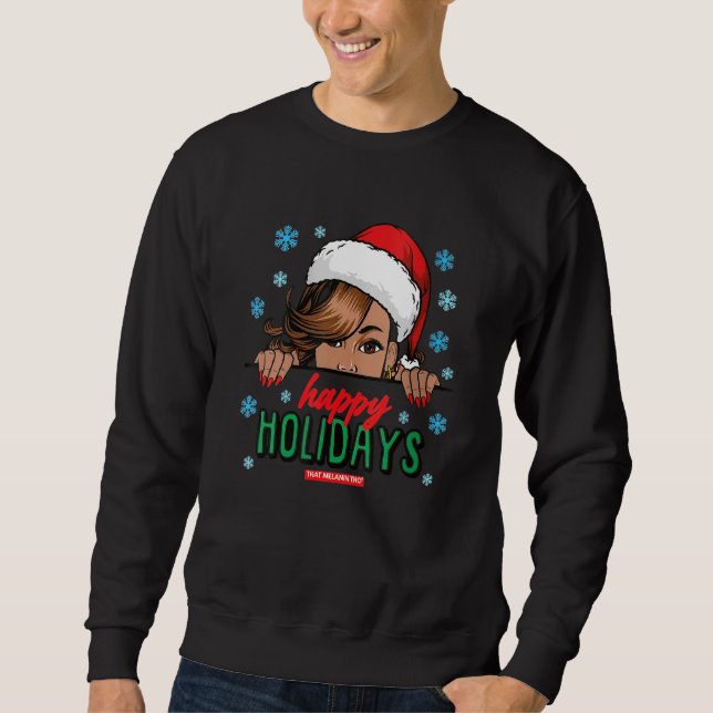 Sudadera Black Mrs Claus Gorra Peeking Felices Fiestas Negr (Anverso)