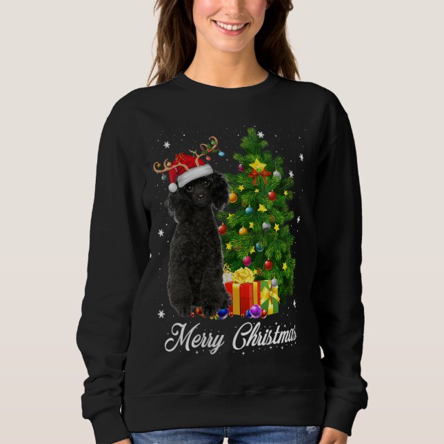 Sudadera Black Poodle Santa Christmas Tree Encende Navidad  (Anverso)
