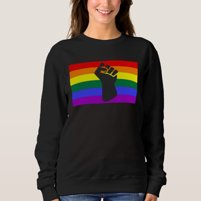 Sudadera Black Protest Fist LGBTQ Gay Pride Flag Unity Equa (Anverso)