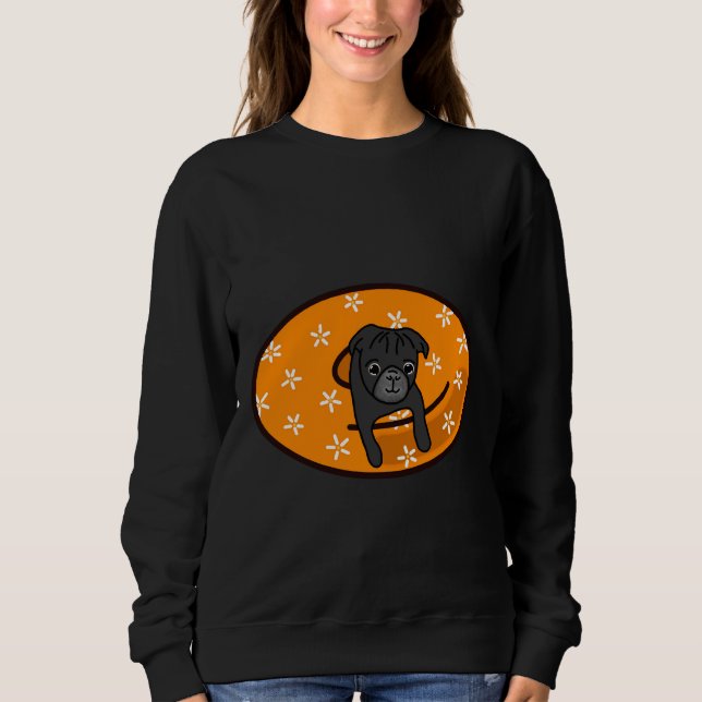 Sudadera Black Pug en Naranja Tubo interior camiseta clásic (Anverso)
