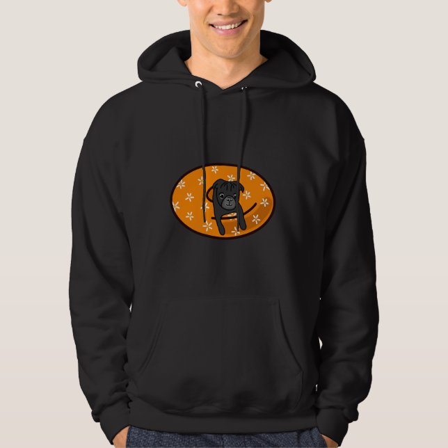 Sudadera Black Pug en Naranja Tubo interior camiseta clásic (Anverso)