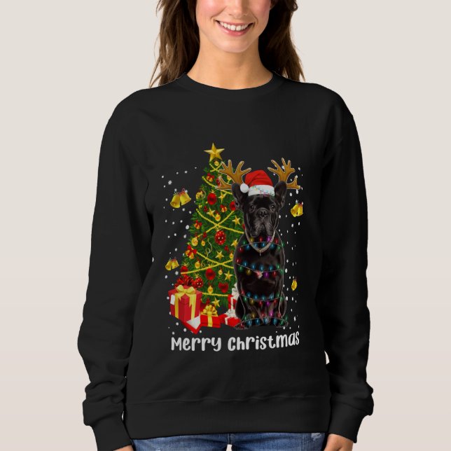 Sudadera Black Pug Santa Christmas Tree ilumina reno de Nav (Anverso)