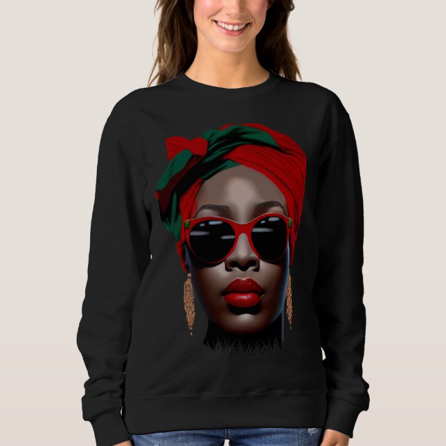 Sudadera Black Queen Melanin Earrings Lips Cute Black Histo (Anverso)