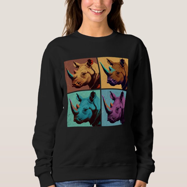 Sudadera Black Rhinoceros Pop Illustration Colorful Animal (Anverso)