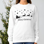 Sudadera Black Santa Sleigh Y Deer & Merry Christmas Text<br><div class="desc">El festivo diseño de la silueta negra de Destei de un Santa Claus en un trineo con renos empujándolo hacia adelante. Sobre ellas hay algunas estrellas. Bajo la imagen hay un área de texto personalizable que ahora dice: "Feliz Navidad". AVISO: Puede cambiar los colores del diseño a cualquier otro color,...</div>