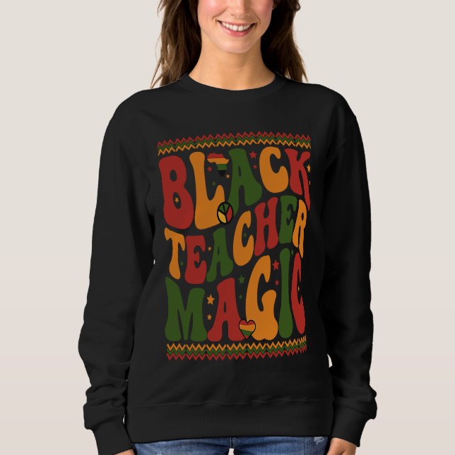 Sudadera Black Teacher Magic Retro Groovy Teacher Black His (Anverso)