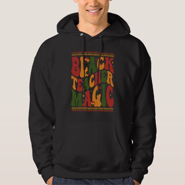 Sudadera Black Teacher Magic Retro Groovy Teacher Black His (Anverso)