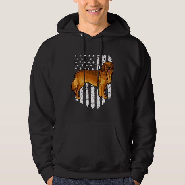 Sudadera Black White American Flag Golden Retriever 4th Of  (Anverso)