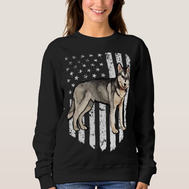 Sudadera Black White American Flag Siberian Husky 4th Of Ju (Anverso)