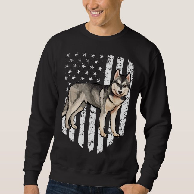 Sudadera Black White American Flag Siberian Husky 4th Of Ju (Anverso)