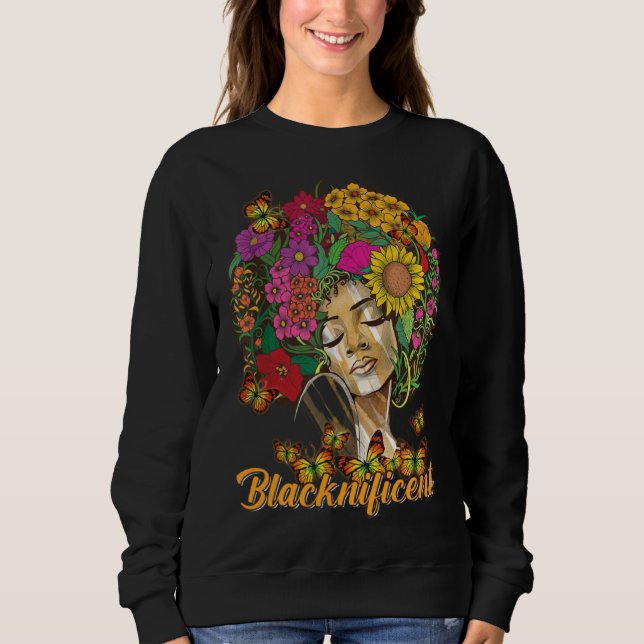 Sudadera Blacknificent Floral Afro Hair Butterfly African A (Anverso)