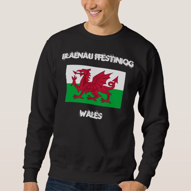 Sudadera Blaenau Ffestiniog, Gales con bandera galesa (Anverso)