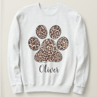 Sudadera Blanca con Estampado de Pata de Leopardo