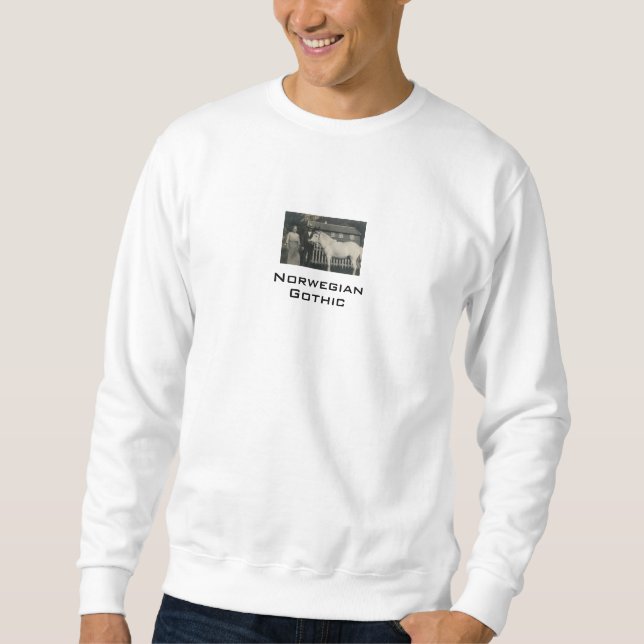 Sudadera blanca con foto real gótica noruega (Anverso)