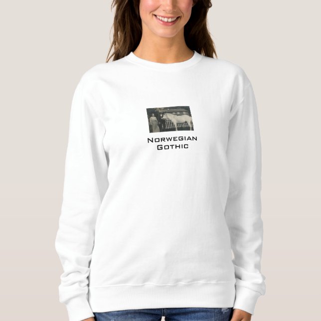 Sudadera blanca con foto real gótica noruega (Anverso)