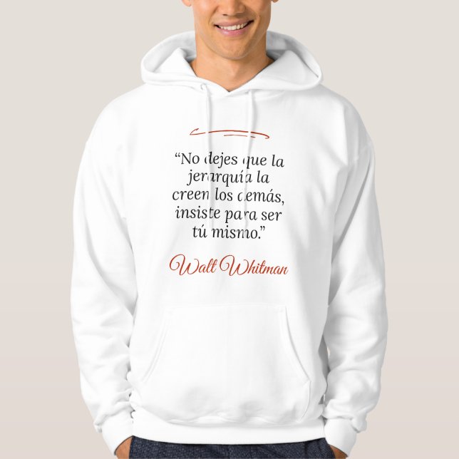 Sudadera blanca encapuchada unise, frases poéticas (Anverso)