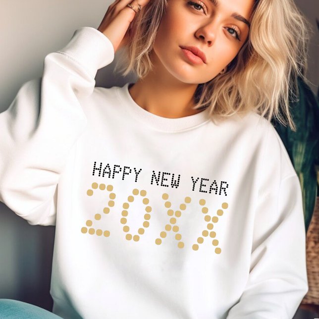 Sudadera Blanco del Año Nuevo Feliz Año Nuevo 2024 (Black & Gold Happy New Year 2024 White Sweatshirt)