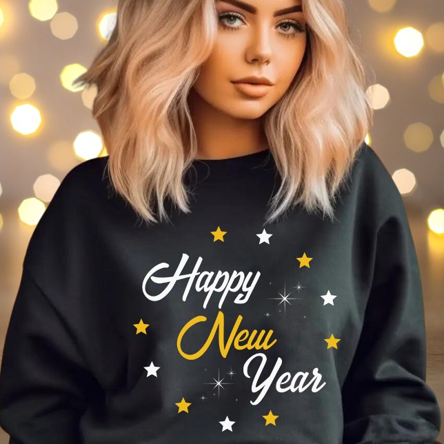 Sudadera Blanco negro y oro Feliz Año Nuevo (White Black & Gold Happy New Year Sweatshirt)