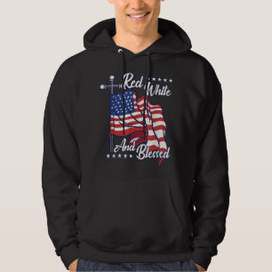 Sudadera Blanco Rojo Y Bendita Bandera De EEUU Cristiano Je