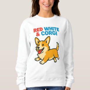 Sudadera Blanco Rojo y Corgi Cute Patriotic Dog Pun