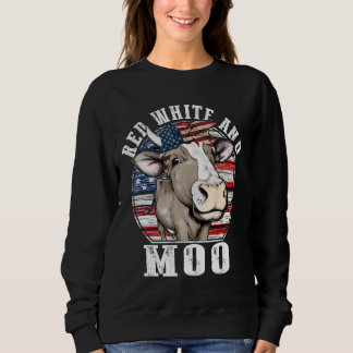 Sudadera Blanco Rojo Y Moo 4 De Julio Granjero De Bandera D