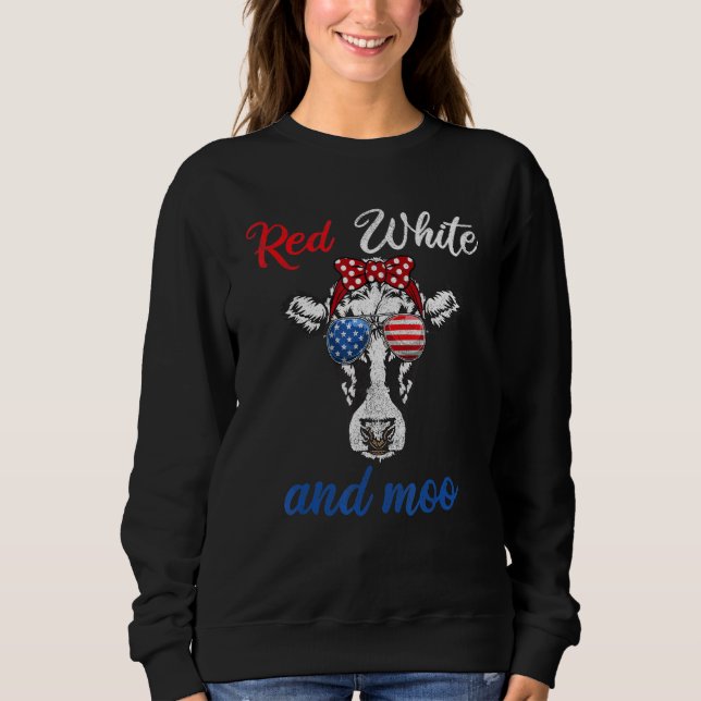Sudadera Blanco Rojo Y Moo 4 De Julio Usando Patriótico (Anverso)