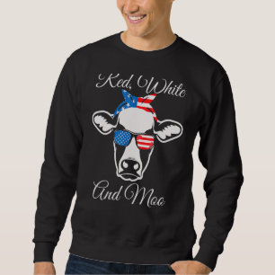Sudadera Blanco Rojo Y Moo American Flag Cow 4 De Julio