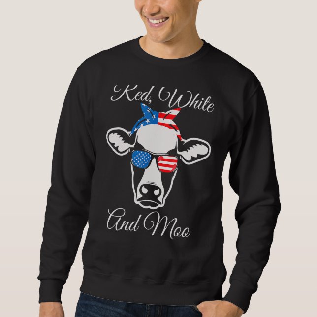 Sudadera Blanco Rojo Y Moo American Flag Cow 4 De Julio (Anverso)