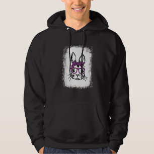 Sudadera Bleached Cute Bunny Face Pink Buffalo Plaid Glasse