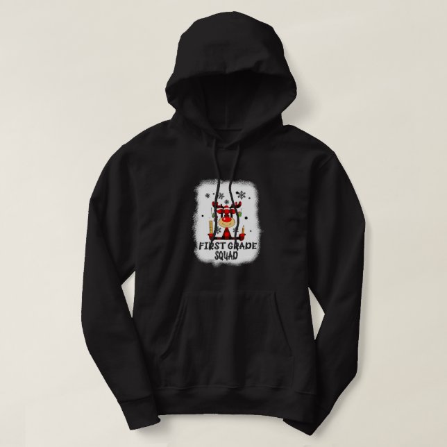 Sudadera Bleached First Grade Squad Reindeer Funny Teacher  (Diseño del anverso)