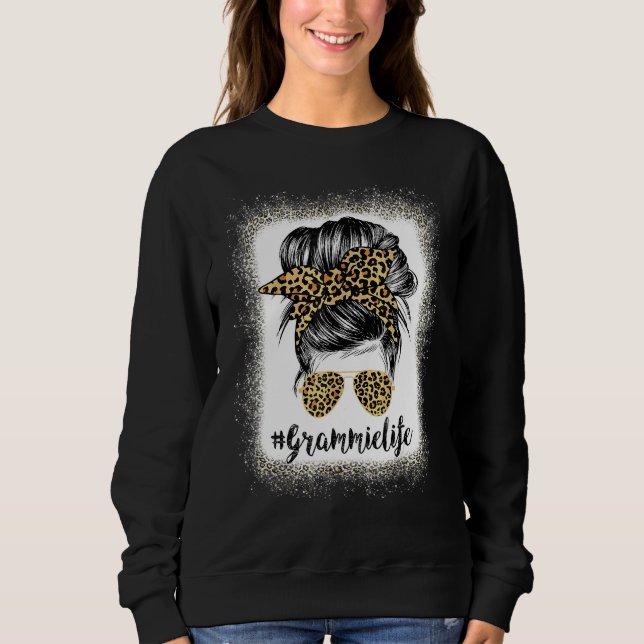 Sudadera Bleached Grammie Life Leopard Messy Bun Women Moth (Anverso)