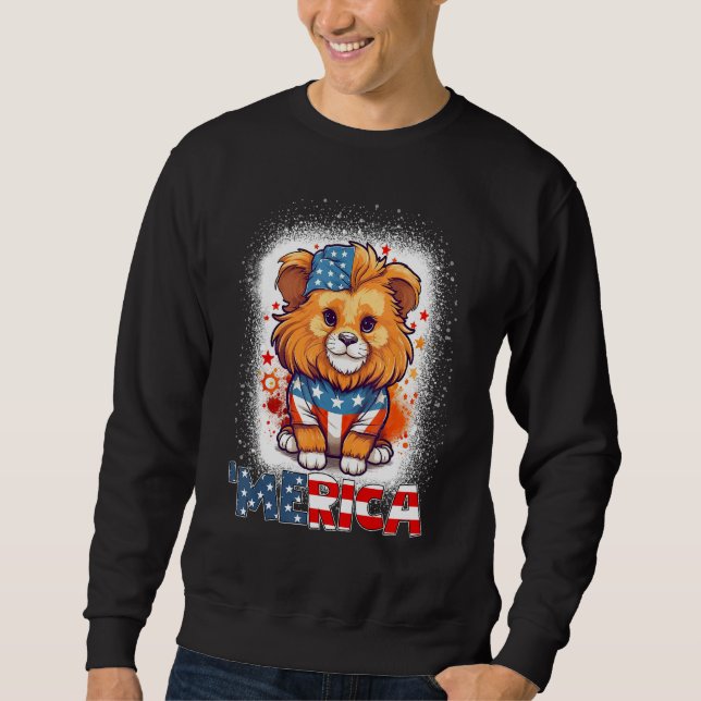 Sudadera Bleached Patriotic Lion 4th of July Fireworks Meri (Anverso)