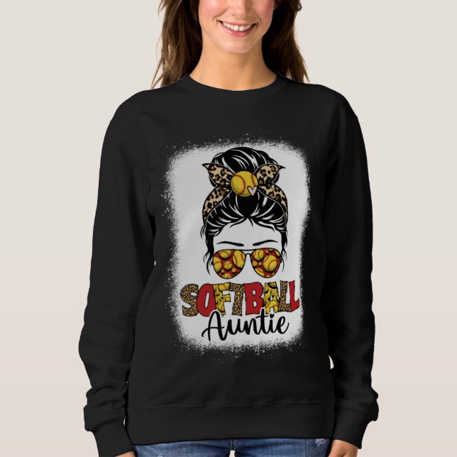 Sudadera Bleached Softball Auntie Leopard Messy Bun Mothers (Anverso)