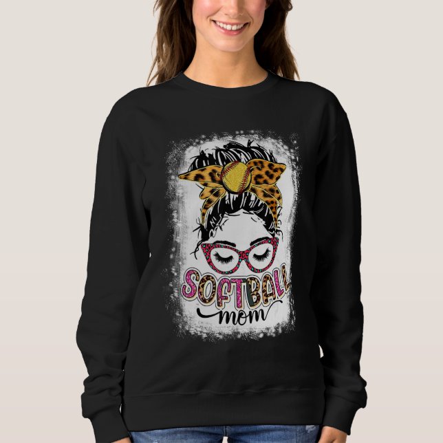 Sudadera Bleached Softball Mom Life Leopard Messy Bun Mothe (Anverso)