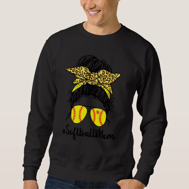 Sudadera Bleached Softball Mom Life With Messy Bun Player A (Anverso)