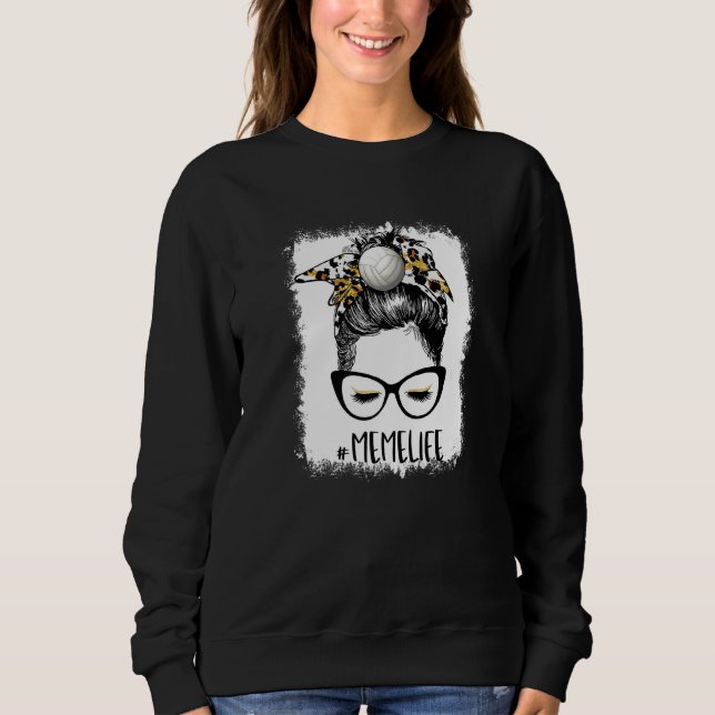 Sudadera Bleached Volleyball Meme Life Leopard Messy Bun Ga (Anverso)