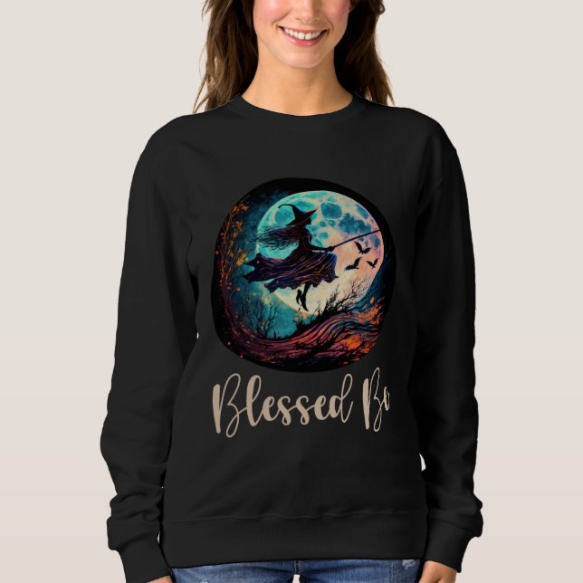 Sudadera Blessed Be Retro Witch On A Broom Mystical (Anverso)