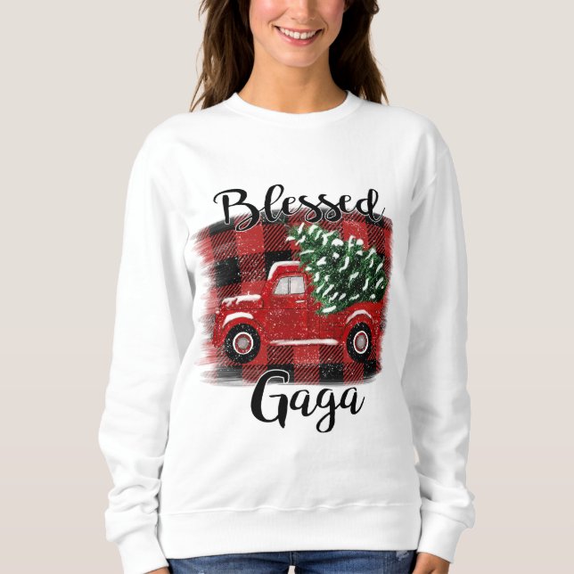 Sudadera Blessed Gaga Red Truck Vintage Christmas Tree (Anverso)