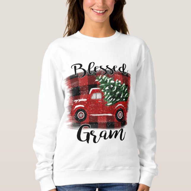 Sudadera Blessed Gram Red Truck Vintage Christmas Tree (Anverso)