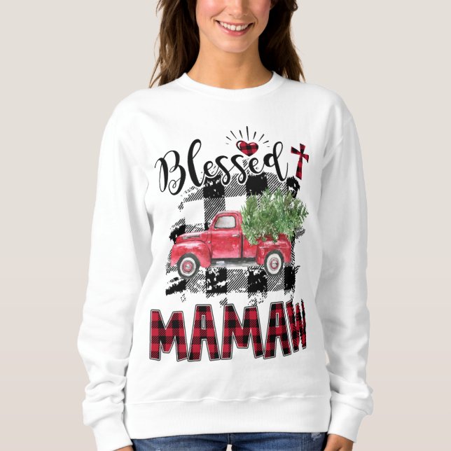 Sudadera Blessed Mamaw Red-plaid Navidades (Anverso)